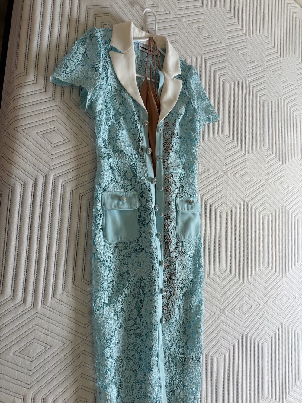 Light Blue Lace Button-Front Dress with Contrast Collar